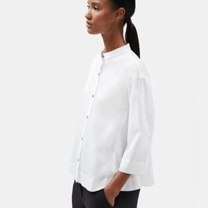 Eileen Fisher Organic Cotton Stand Collar Too White Large